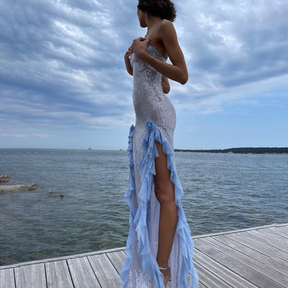 Sequin Embellished See-Through Midi Dress