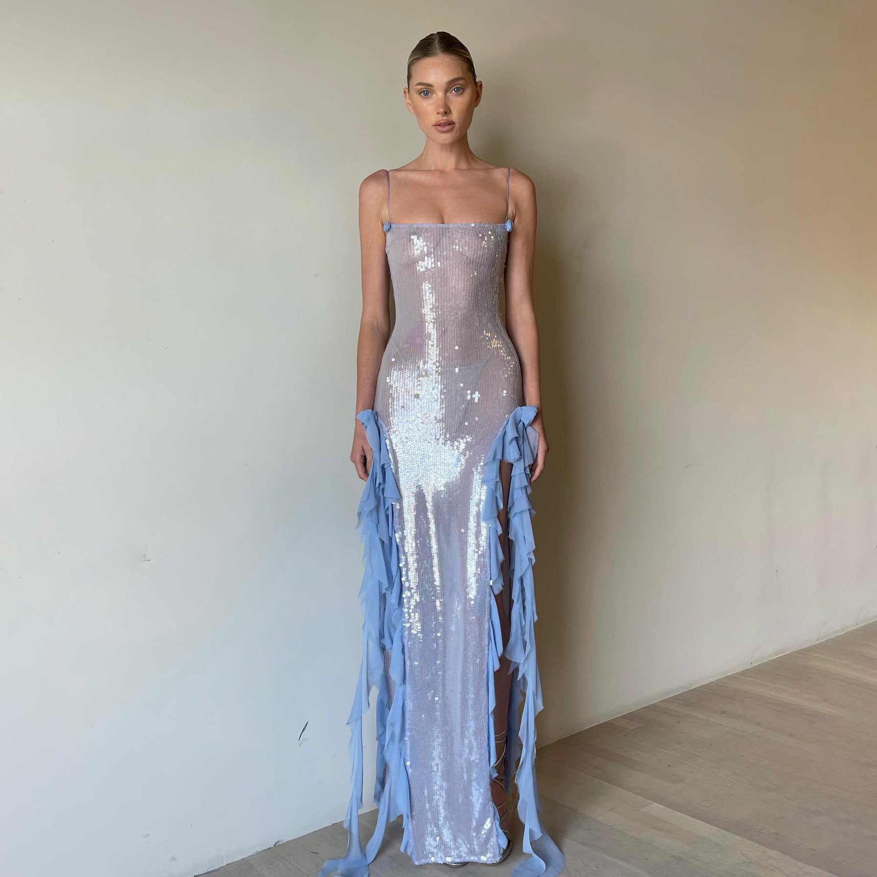 Sequin Embellished See-Through Midi Dress