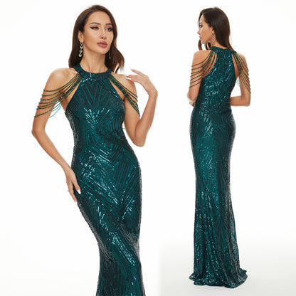 Sequin Fishtail Evening Gown
