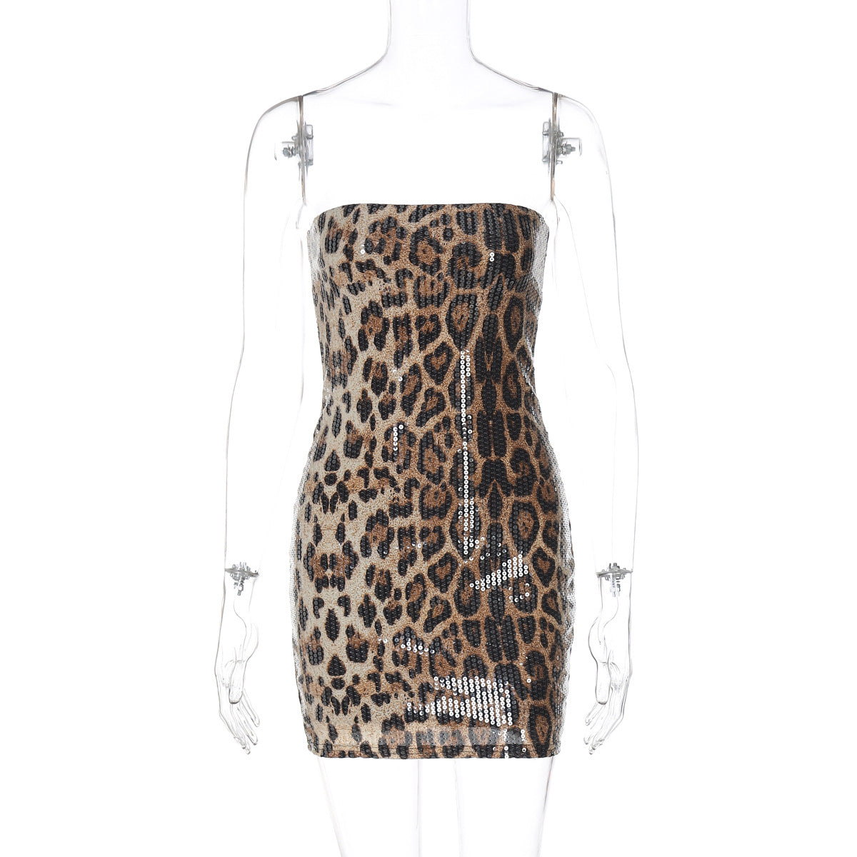 Sequin Leopard Print Tube Dress