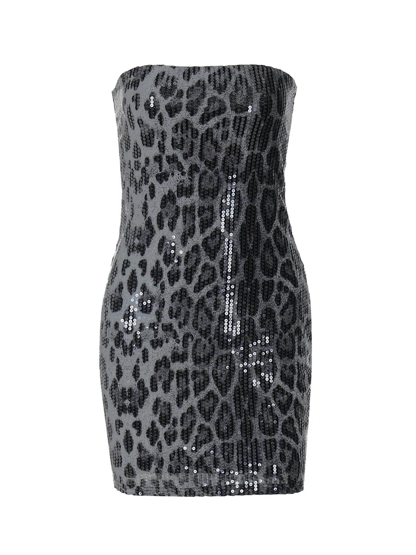 Sequin Leopard Print Tube Top Dress