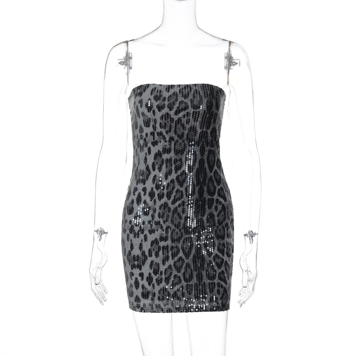 Sequin Leopard Print Tube Top Dress