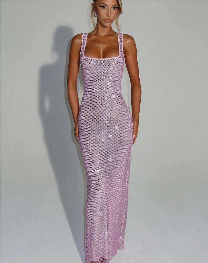 Sequin Mesh Diamond Straps Bodycon Dress