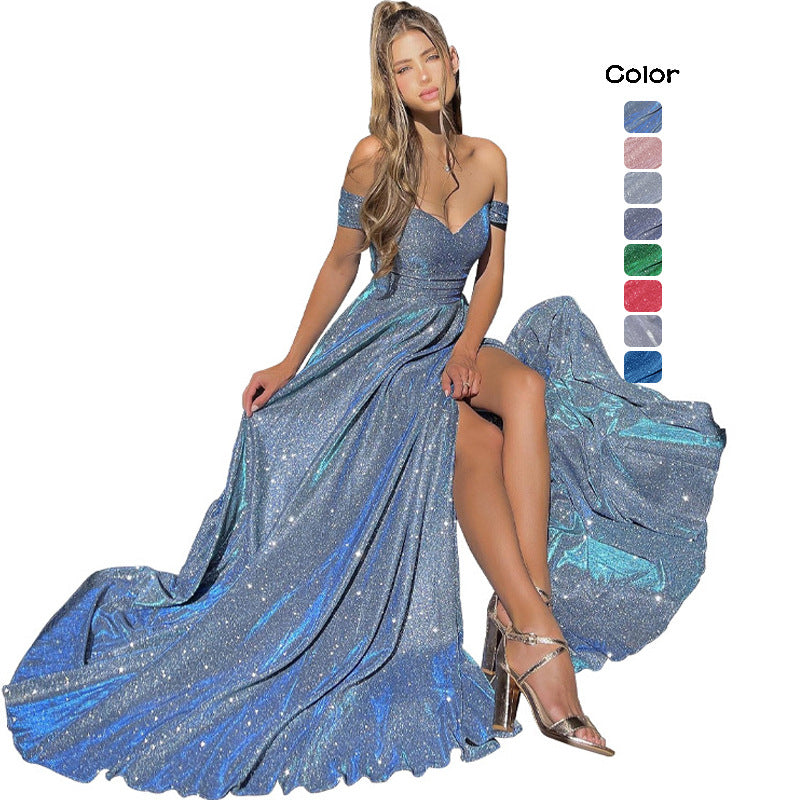 Sequin Off-Shoulder Evening Gown