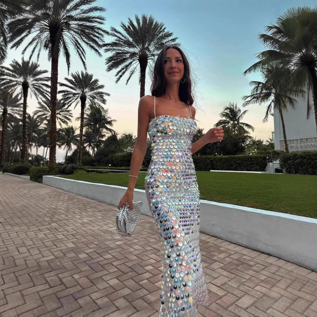 Sequin Slim Fit Adjustable Strap Dress