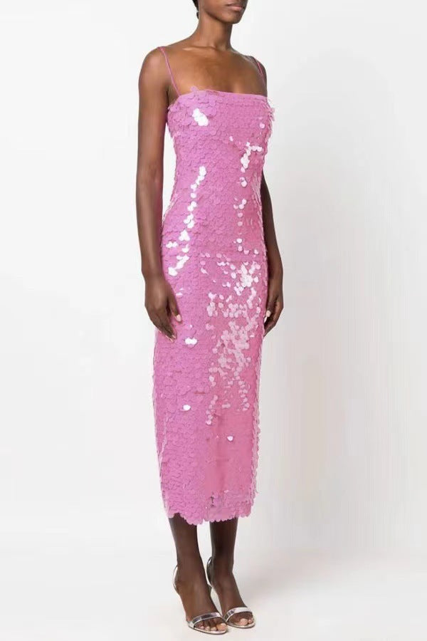 Sequin Slim Fit Adjustable Strap Dress