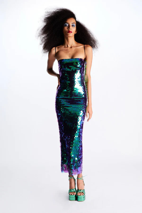 Sequin Slim Fit Adjustable Strap Dress