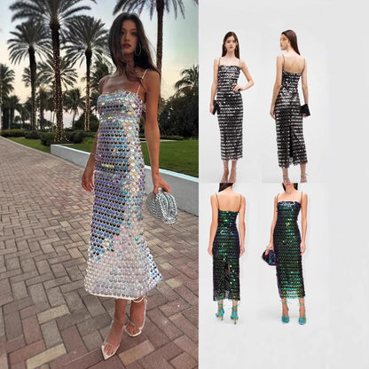 Sequin Slim Fit Adjustable Strap Dress