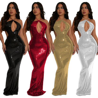 Sequin Sling Evening Dress