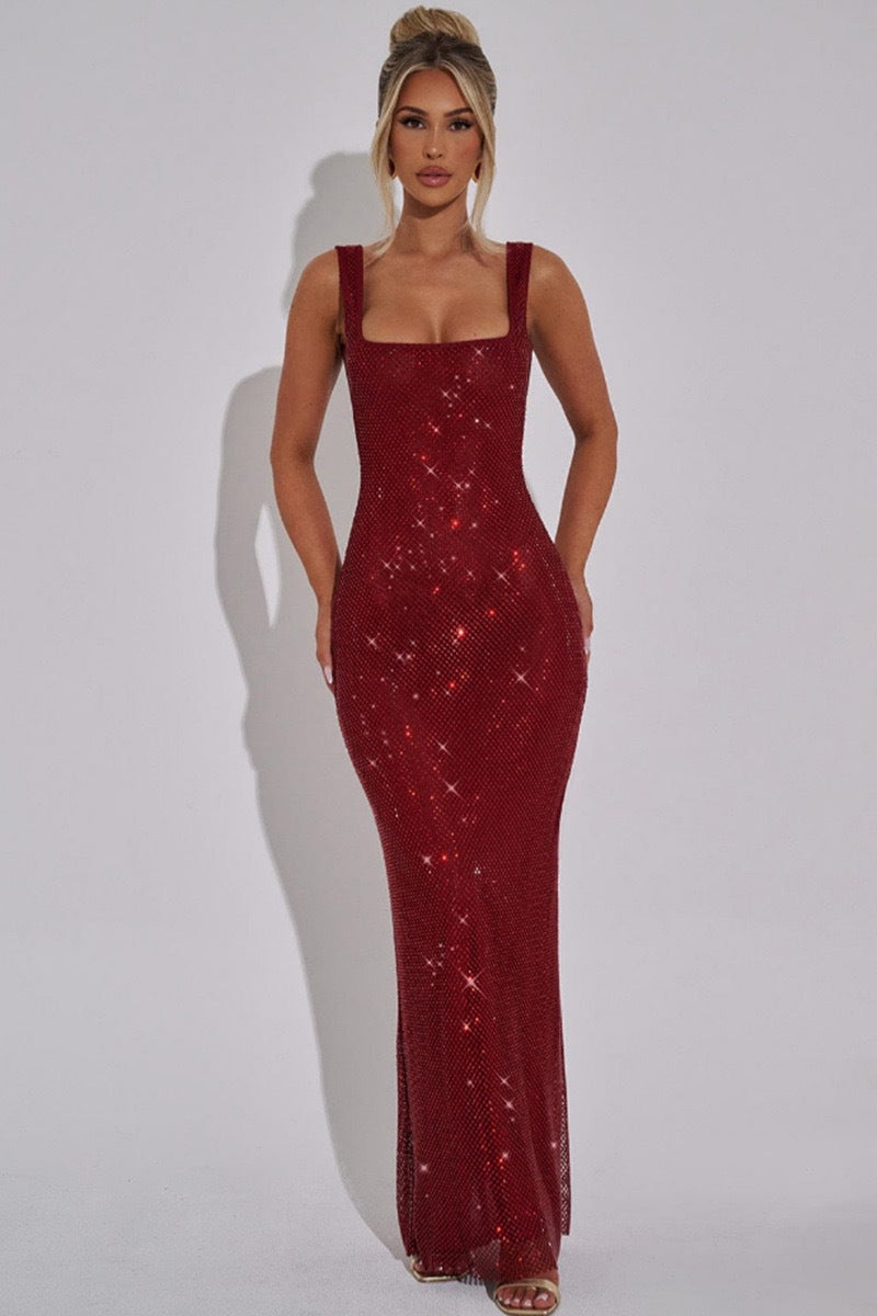Sequin Strap Long Evening Dress