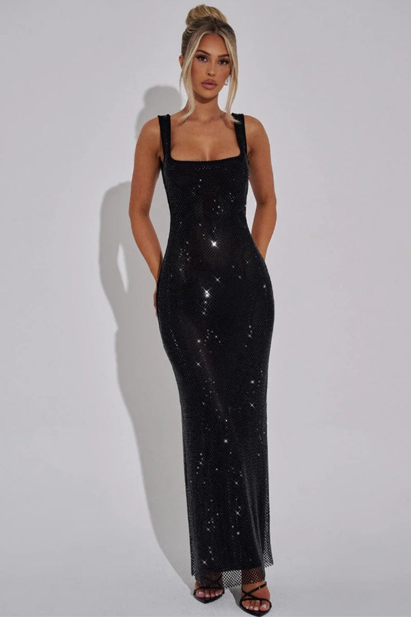 Sequin Strap Long Evening Dress