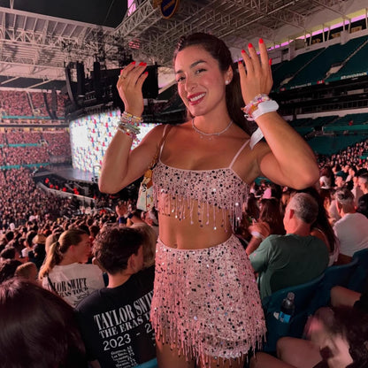 Sequin Tassel Crop Top and Suspender Skirt Set