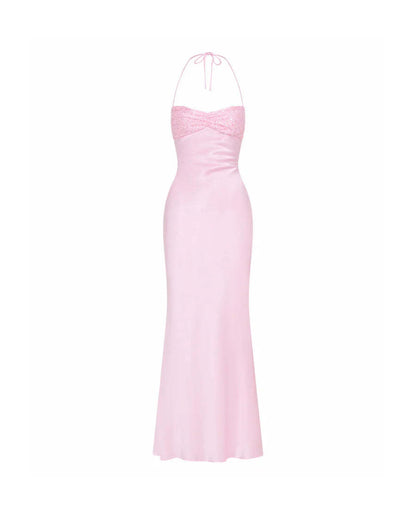 Sequined Satin Backless Lace-Up Slip Dress