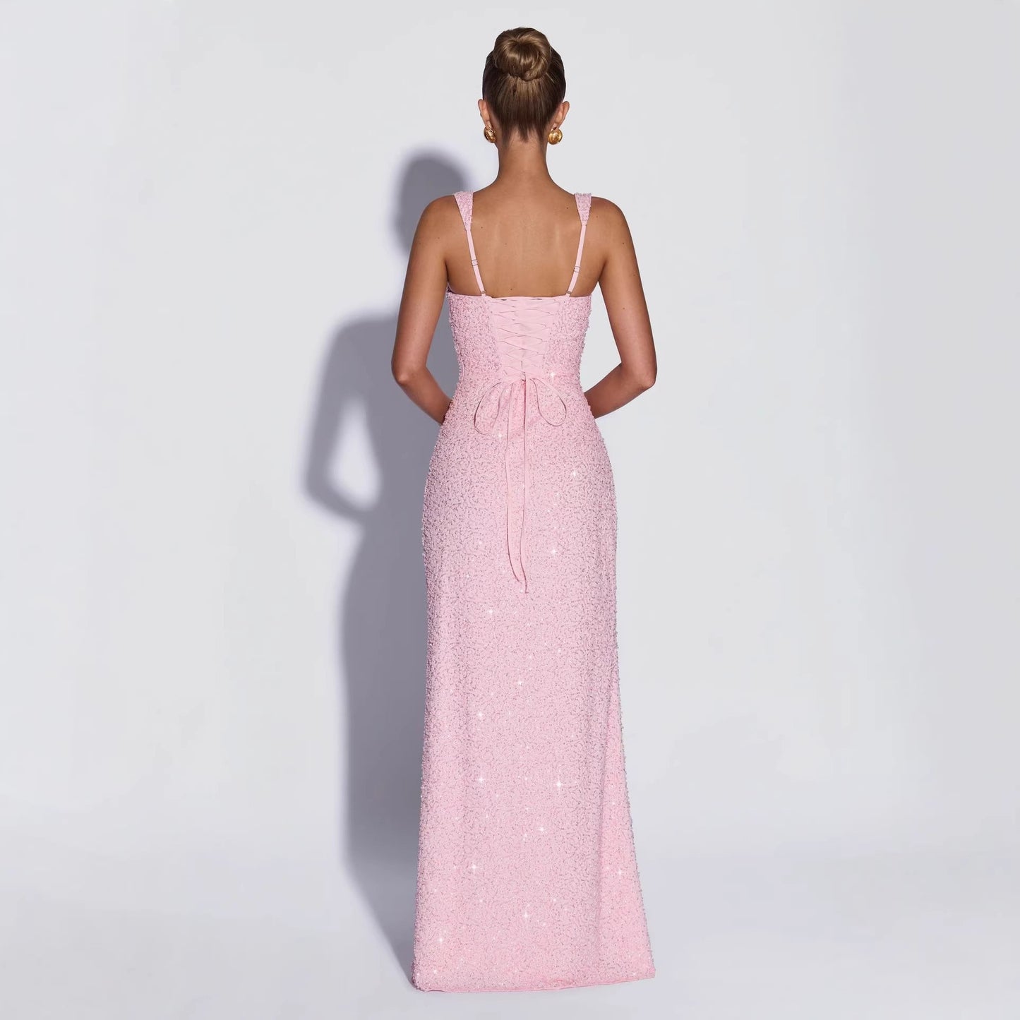 Sequined Sleeveless Tube Top Long Dress with Slit