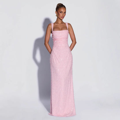 Sequined Sleeveless Tube Top Long Dress with Slit