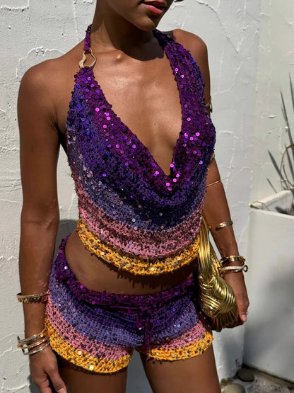 Sequins Backless Halter Top