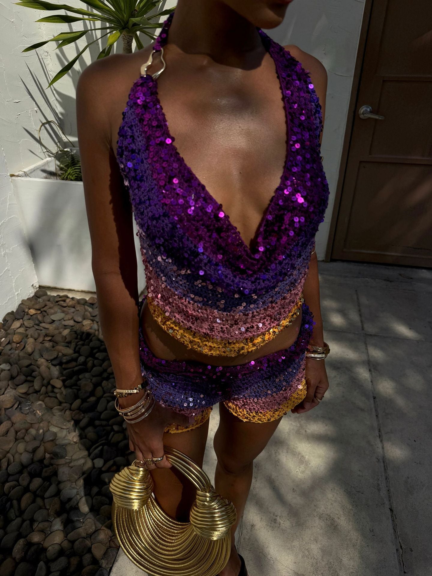 Sequins Backless Halter Top