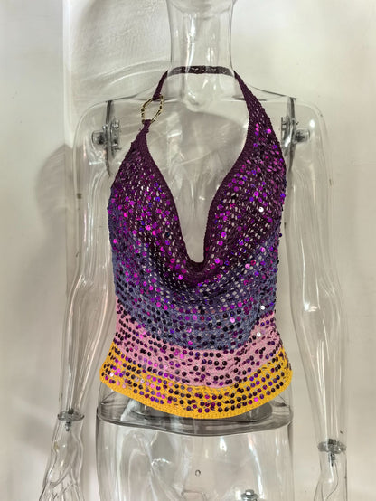 Sequins Backless Halter Top