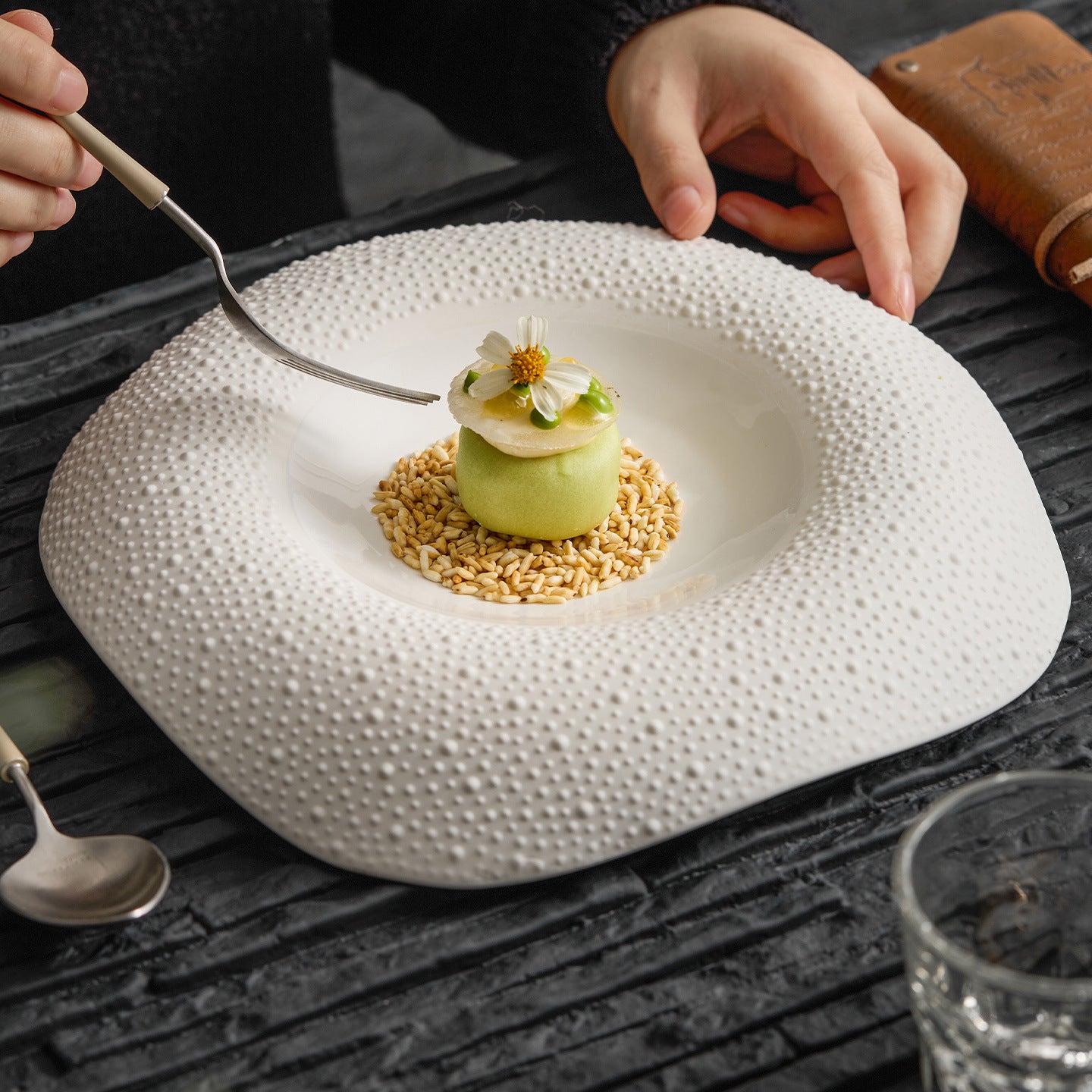 Sesame Dot Ceramic Square Plate