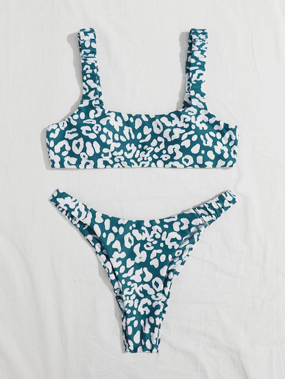 Sexy and Fashionable Multi-Color High-Waist Printed Split Bikini Swimsuit