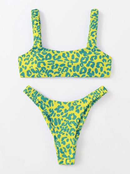 Sexy and Fashionable Multi-Color High-Waist Printed Split Bikini Swimsuit