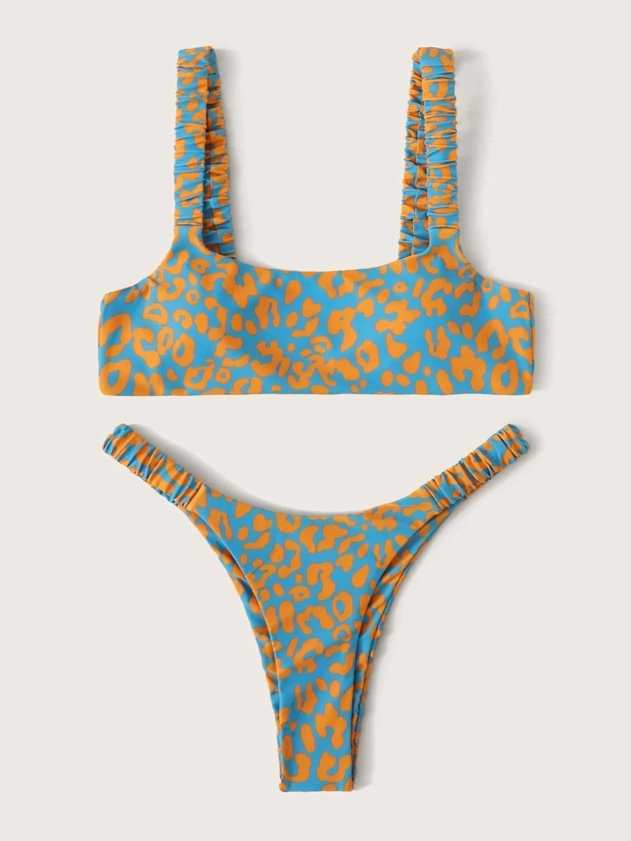 Sexy and Fashionable Multi-Color High-Waist Printed Split Bikini Swimsuit