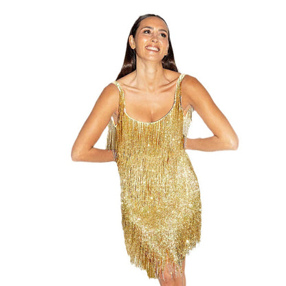 Sexy Backless Shiny Tassel Dress