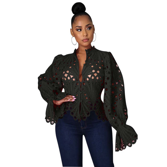 Sexy Bell Sleeve Knitted Women's Top
