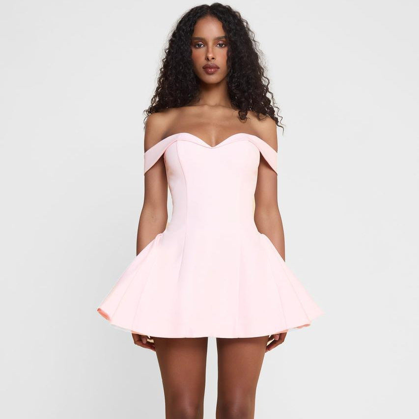 Sexy Contrast Color Tube Bra Slim Flounced Dress