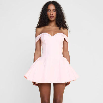 Sexy Contrast Color Tube Bra Slim Flounced Dress