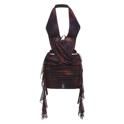 Sexy Cut Out Halter Neck Mesh Dress