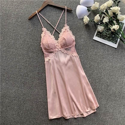 Sexy Deep V Lace Sling Nightgown with Optional Pads