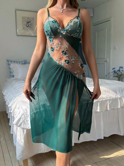 Sexy Embroidered Cut Out Long Nightgown