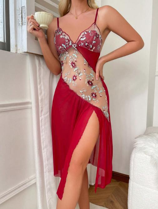 Sexy Embroidered Floral Nightgown