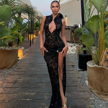 sexy fashion lace hollow sleeveless dress