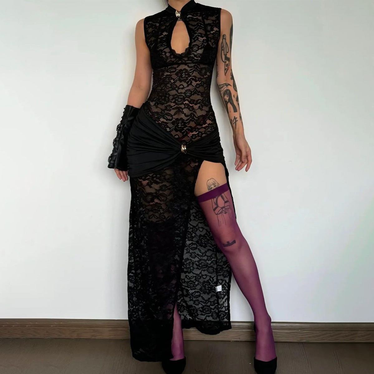 sexy fashion lace hollow sleeveless dress
