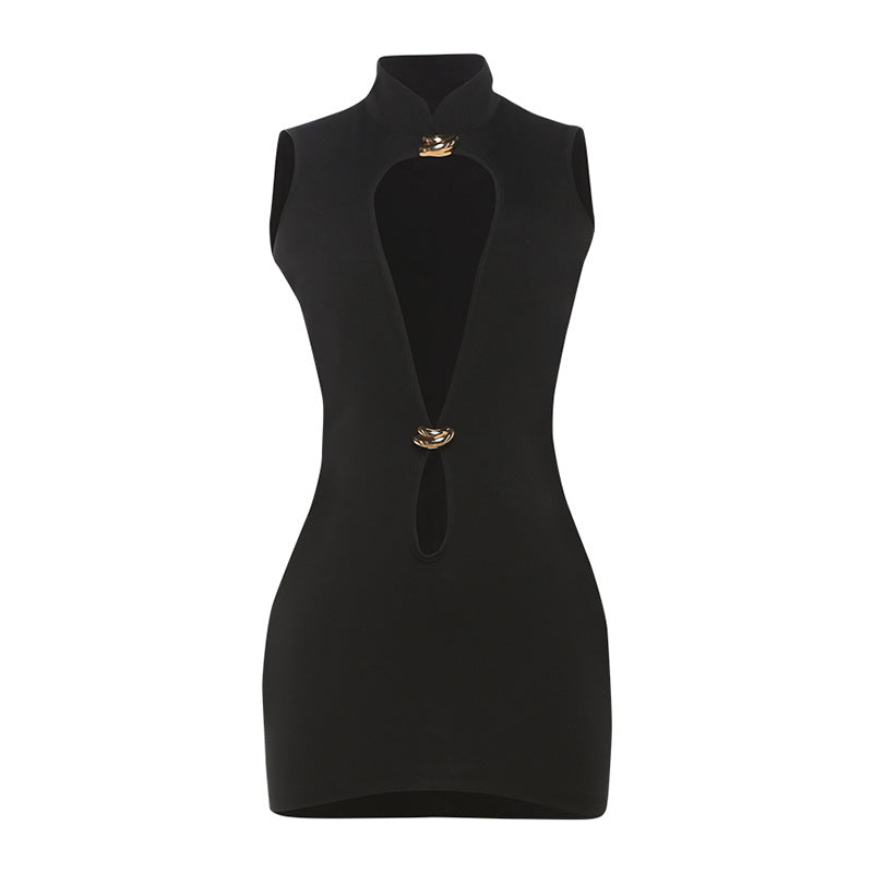 Sexy Hollow Slim Sleeveless Hip Skirt