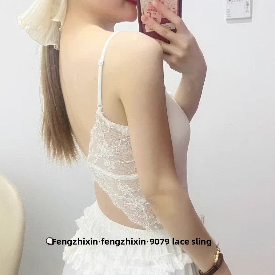 Sexy lace cutout bow beauty halter top
