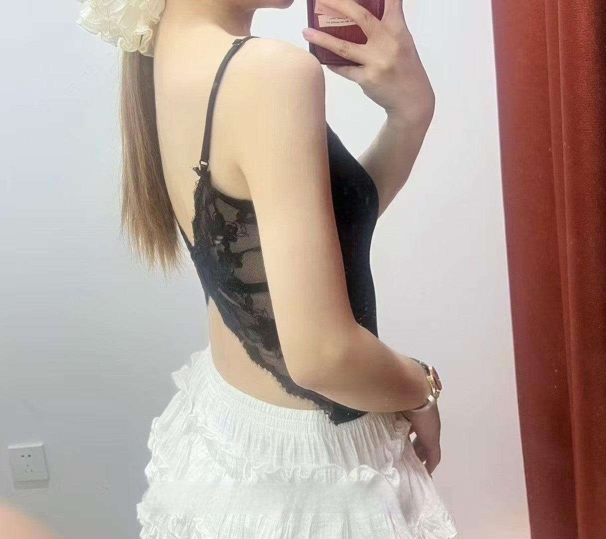 Sexy lace cutout bow beauty halter top