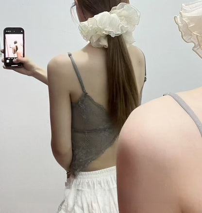 Sexy lace cutout bow beauty halter top