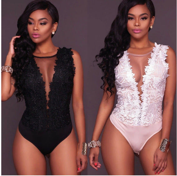 Sexy Lace Jumpsuit Deep V Neck Sleeveless