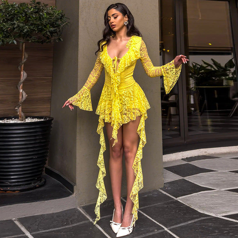 Sexy lace ribbon tied dress