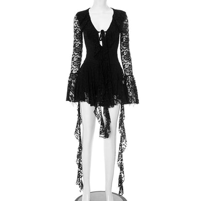 Sexy lace ribbon tied dress