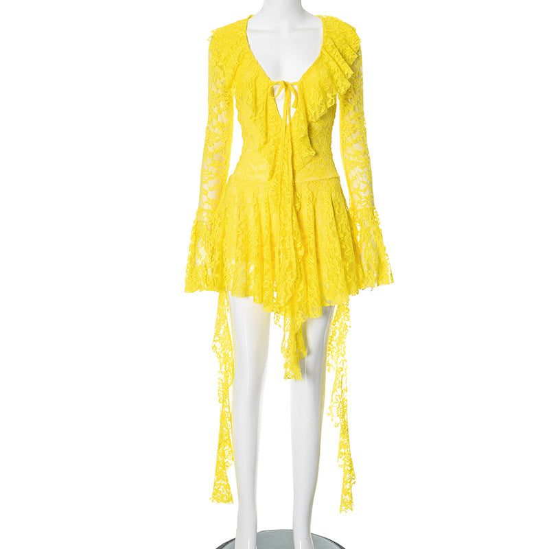 Sexy lace ribbon tied dress