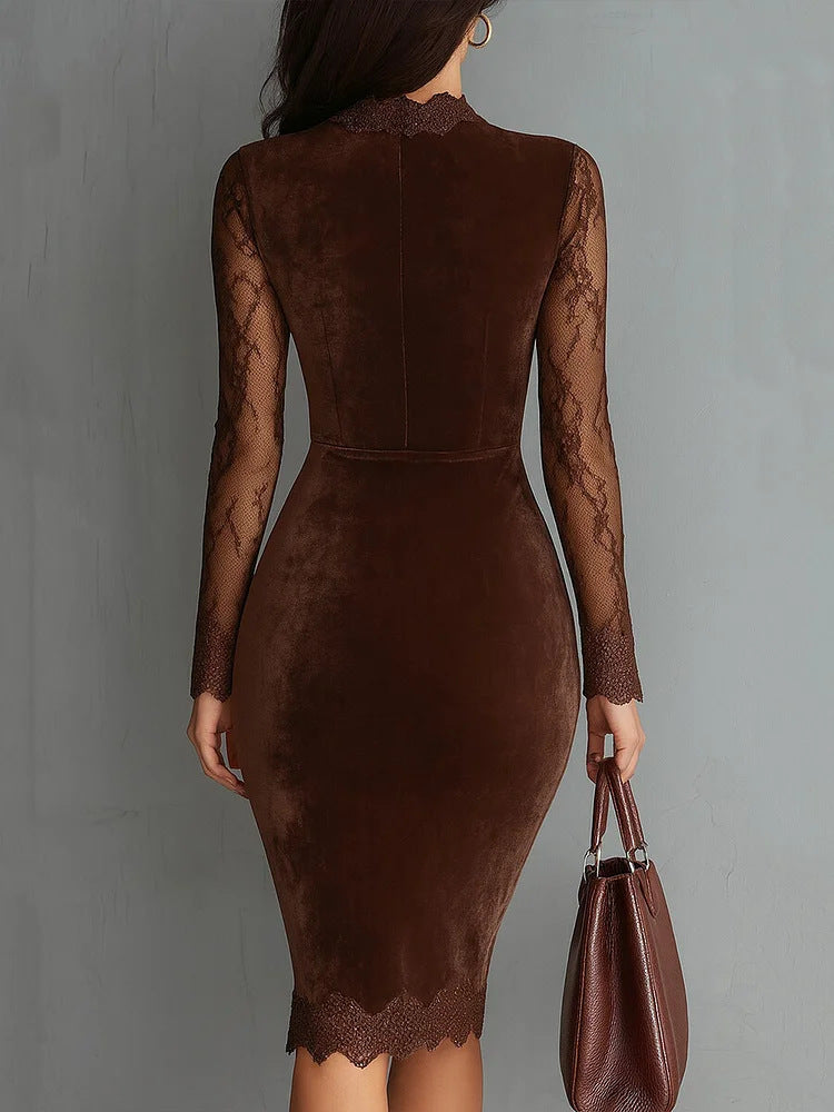 Sexy lace see-through long-sleeved dress