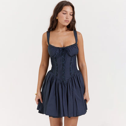 Sexy Lace Stitching Slip Dress with Adjustable Straps