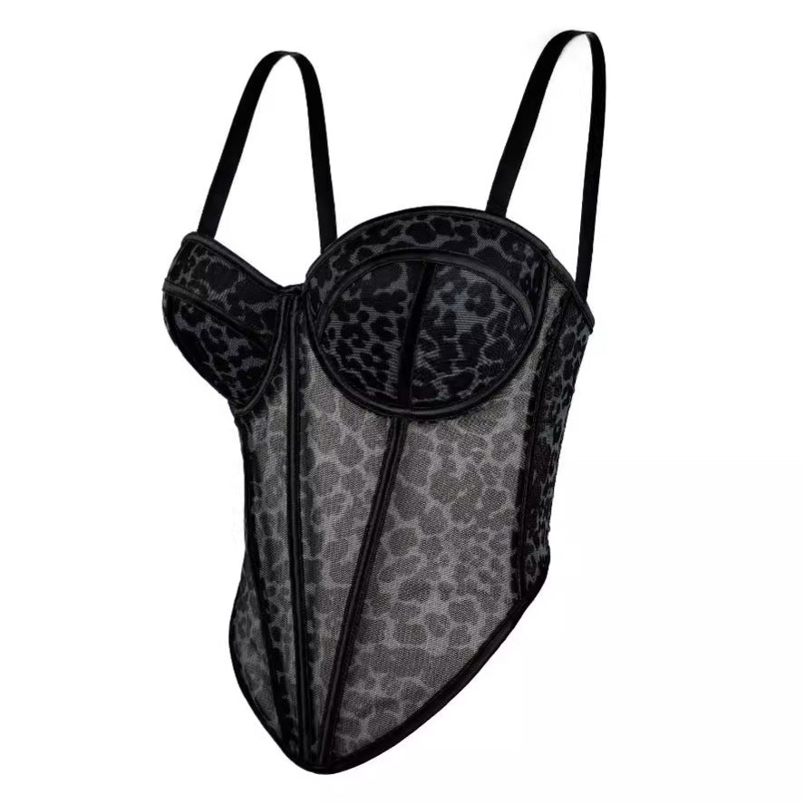 Sexy leopard dot pattern patchwork bra straps