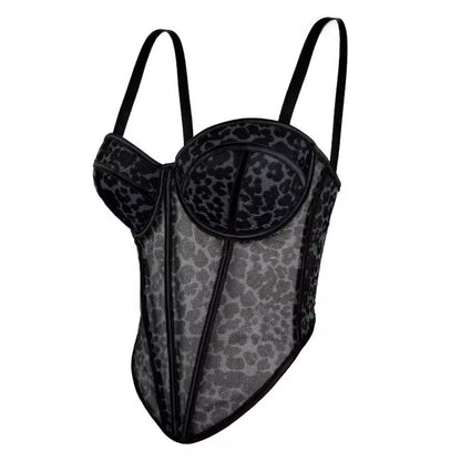 Sexy Leopard Print Mesh Lace Fishbone Bra