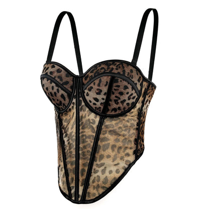 Sexy Leopard Print Mesh Lace Fishbone Bra