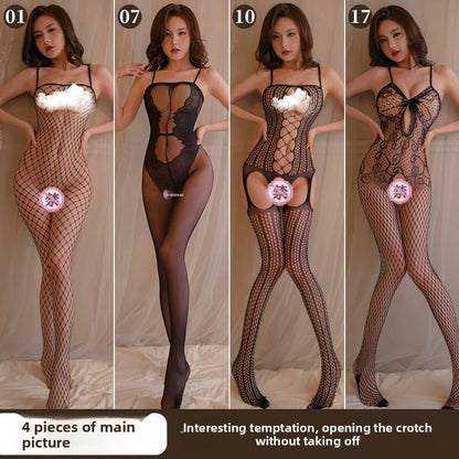 Sexy lingerie sexy ladies passion suit transparent sexy temptation open net stockings direct selling a generation of hair